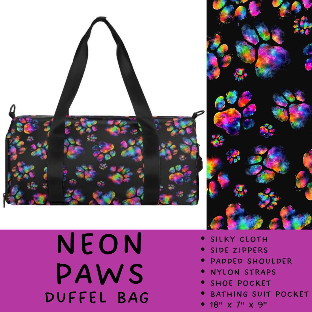 Batch #264 - Travel Collection - Closes 12/31 - ETA - Neon Paws Duffel Bag