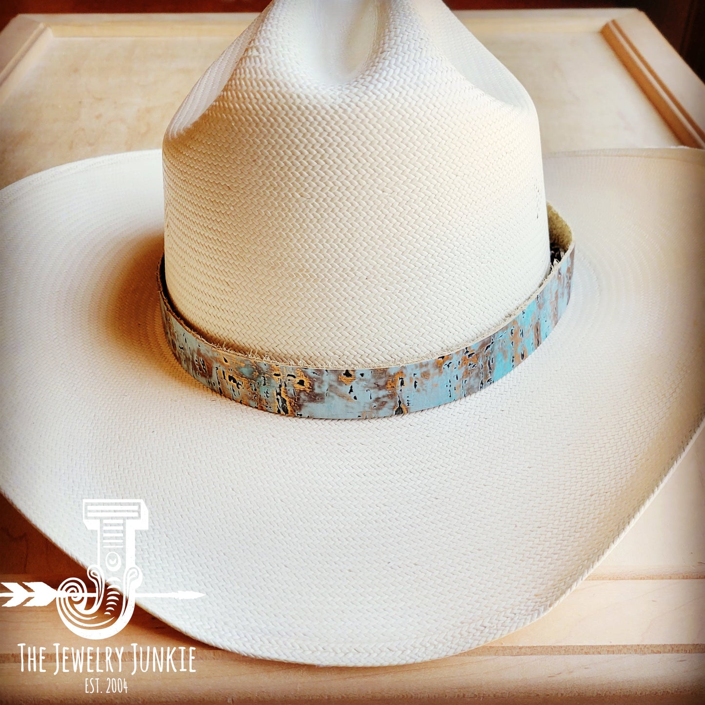**Turquoise Metallic Embossed Leather Hat Band Only 950q