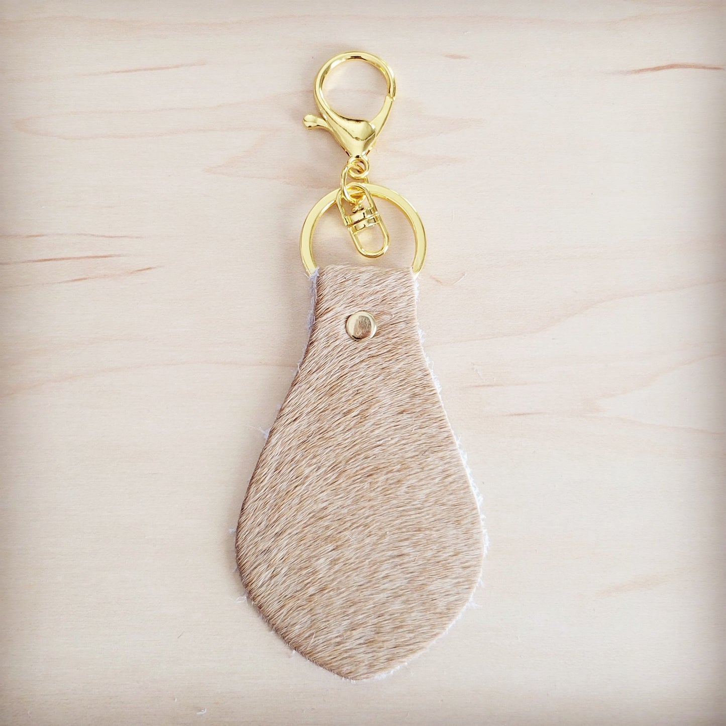 Hair-on-Hide Leather Key Chain - Light Tan 703j