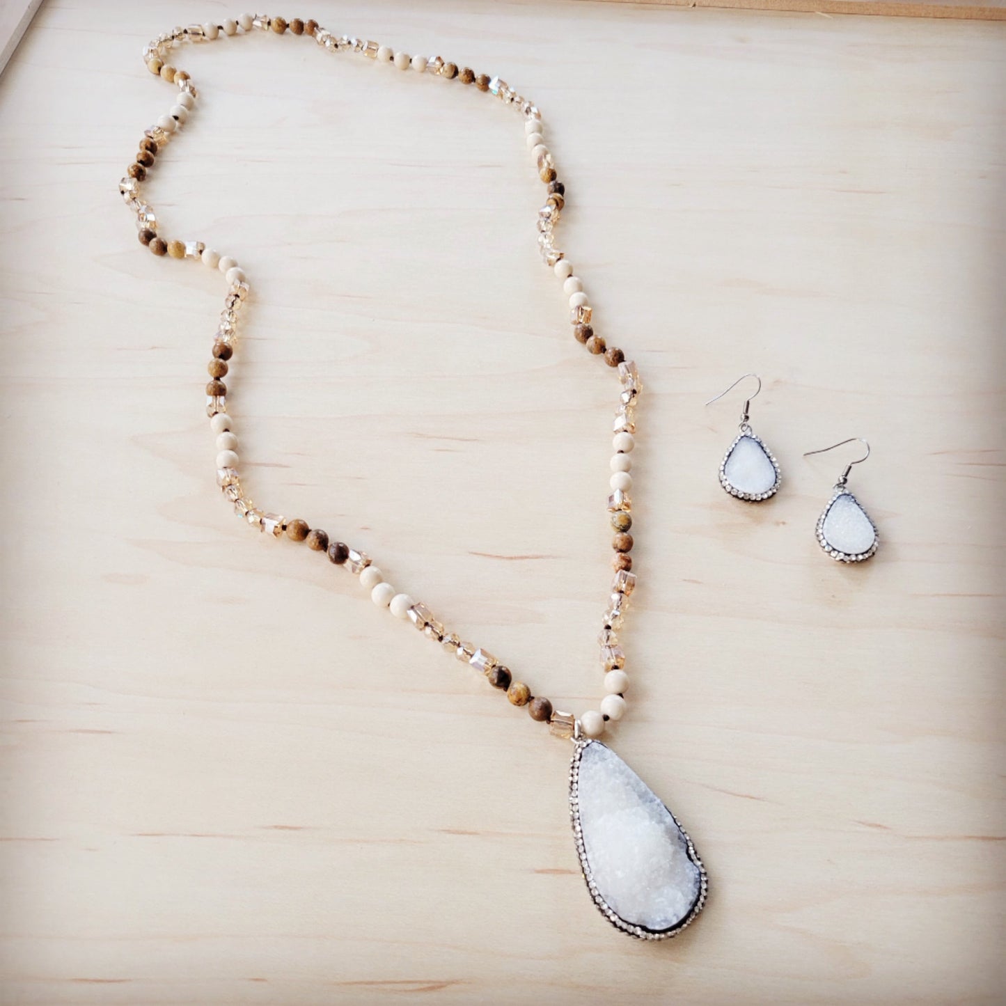 Sparkling White Druzy Drop Earrings 219ct