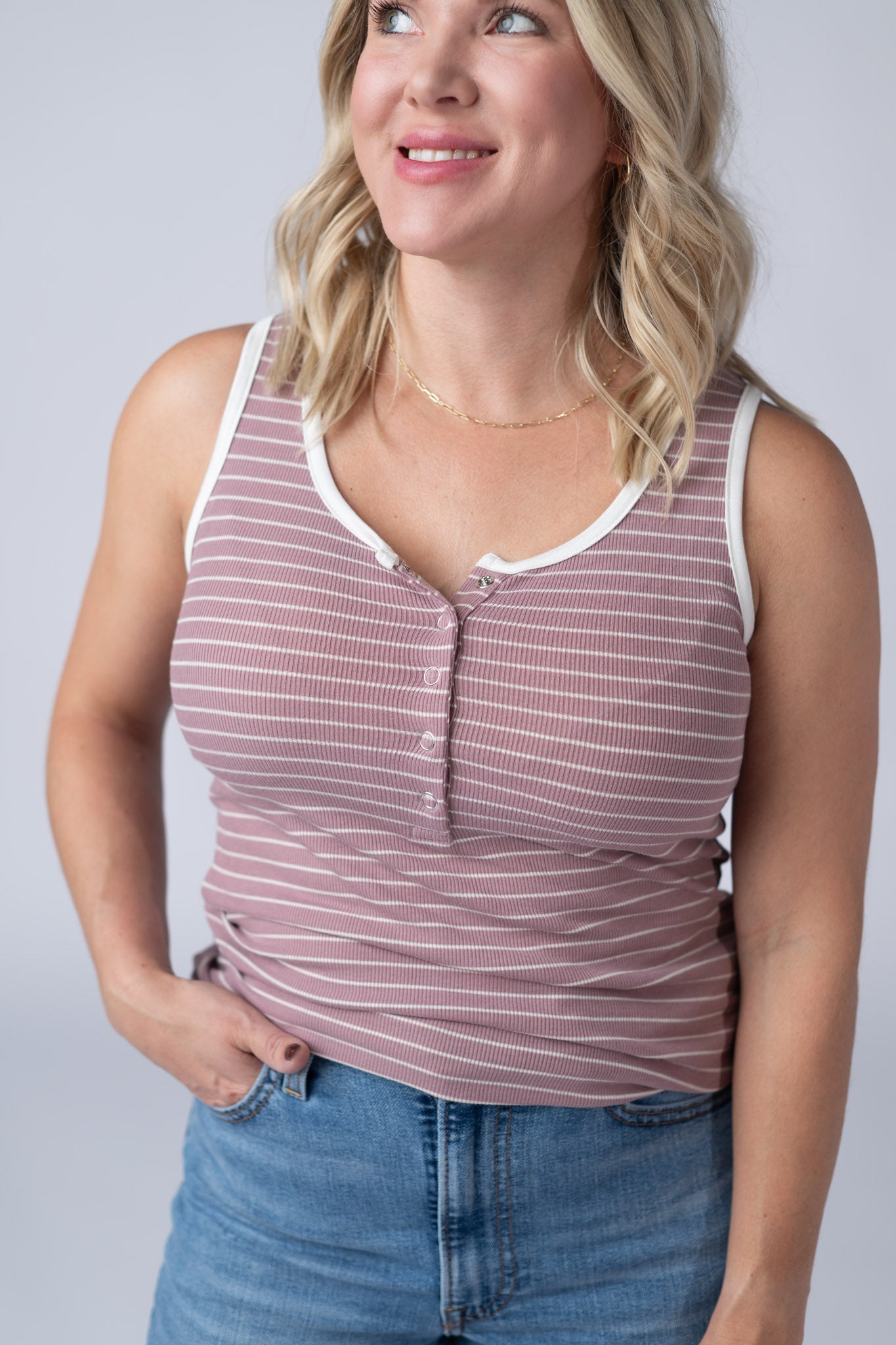 IN STOCK Shiloh Button Snap Tank - Dusty Rose