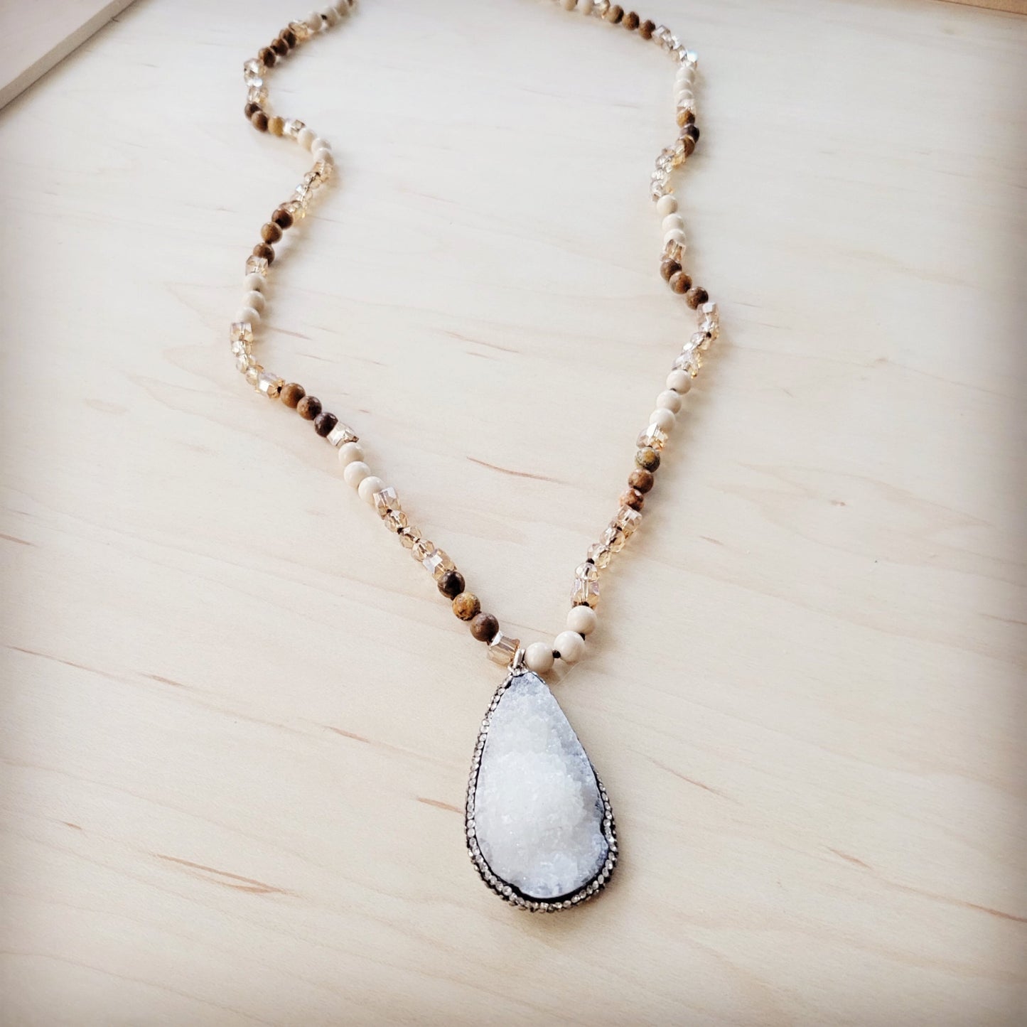 **Picture Jasper Beaded Necklace w/ Druzy Pendant 262v