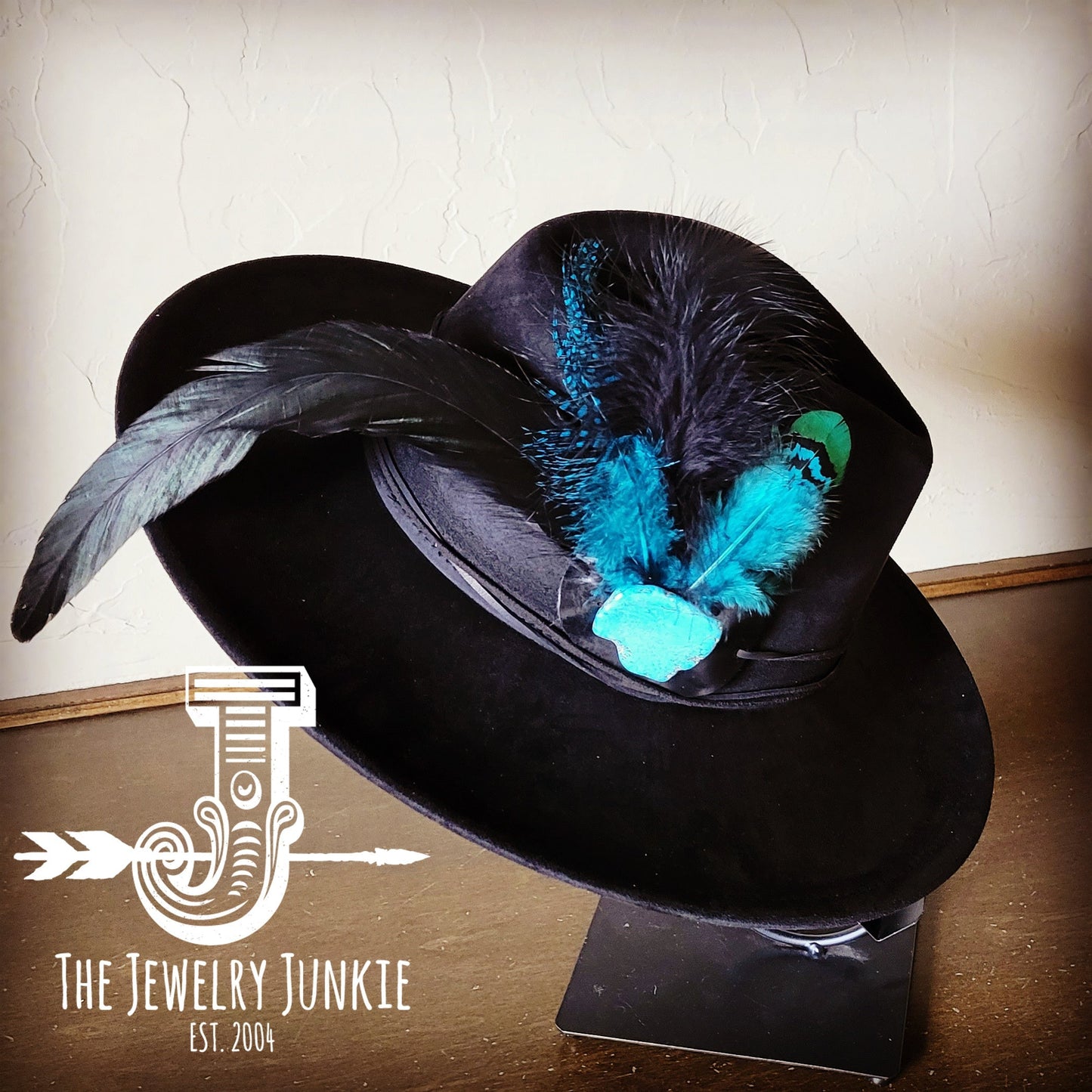 Marabou Blue Spotted Feather & Turquoise Slab Hat Band + Choice of Hat 986a