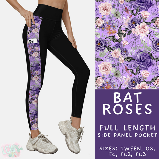 Ready to Ship - Bat Roses Side Panel Pocket Leggings - OS