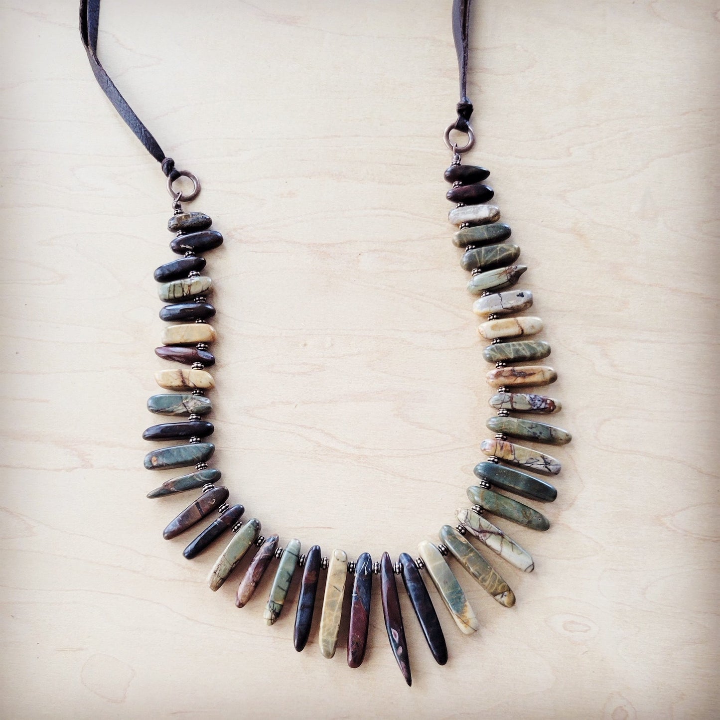 Picasso Jasper Slab Necklace w/ Genuine Leather Ties 261g