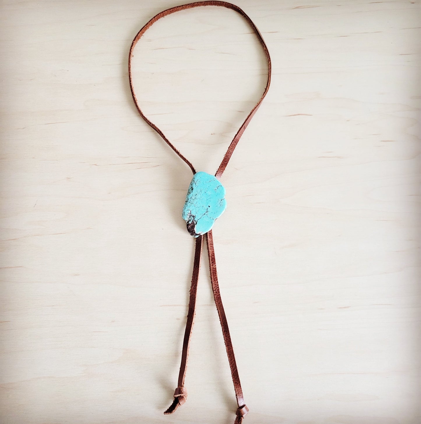 Leather Lariat Boho Necklace w/ Turquoise Slab Accent 263t