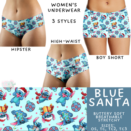 Ready to Ship - Blue Santa Women's Underwear - Hipster OS & TC, High Waist TC2