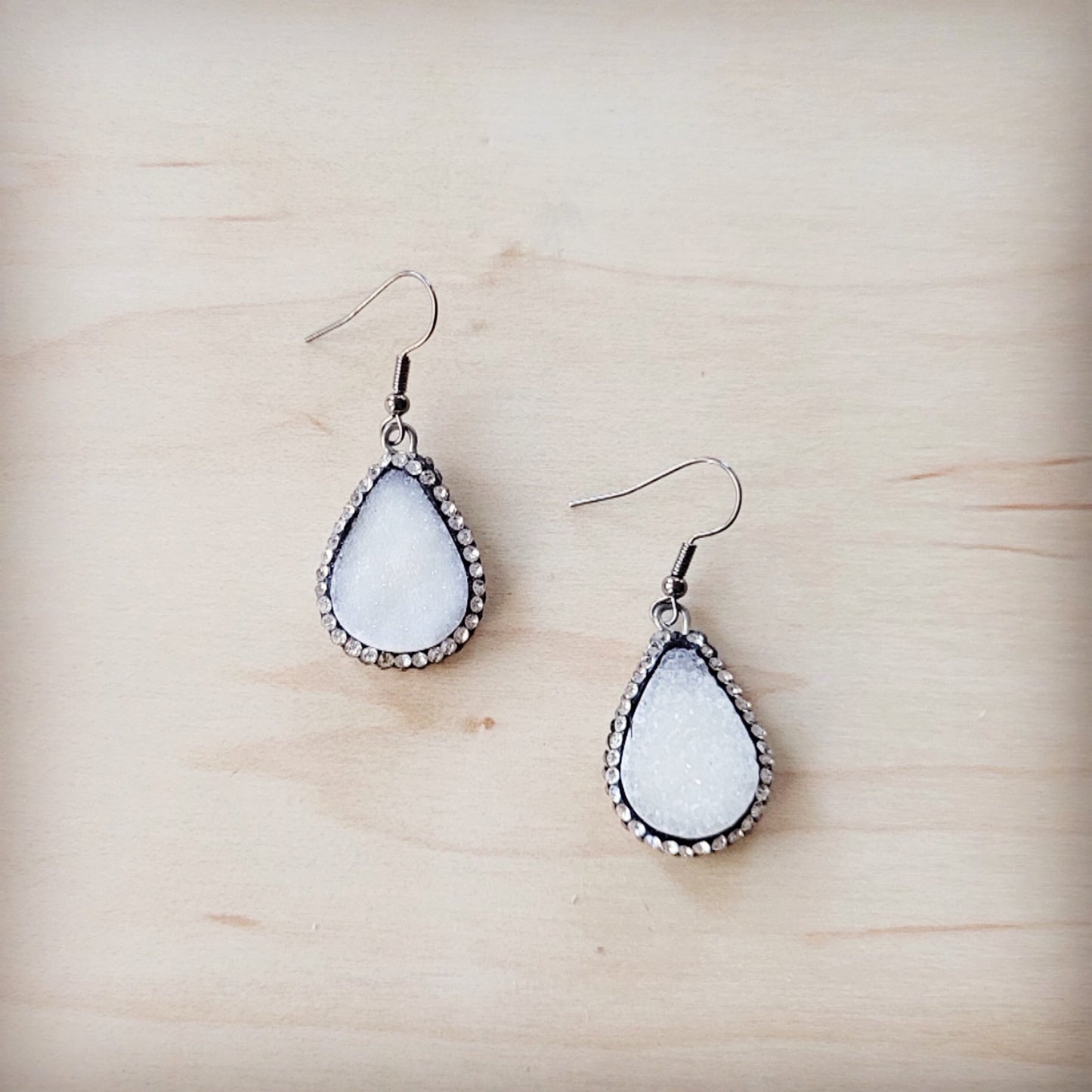 Sparkling White Druzy Drop Earrings 219ct
