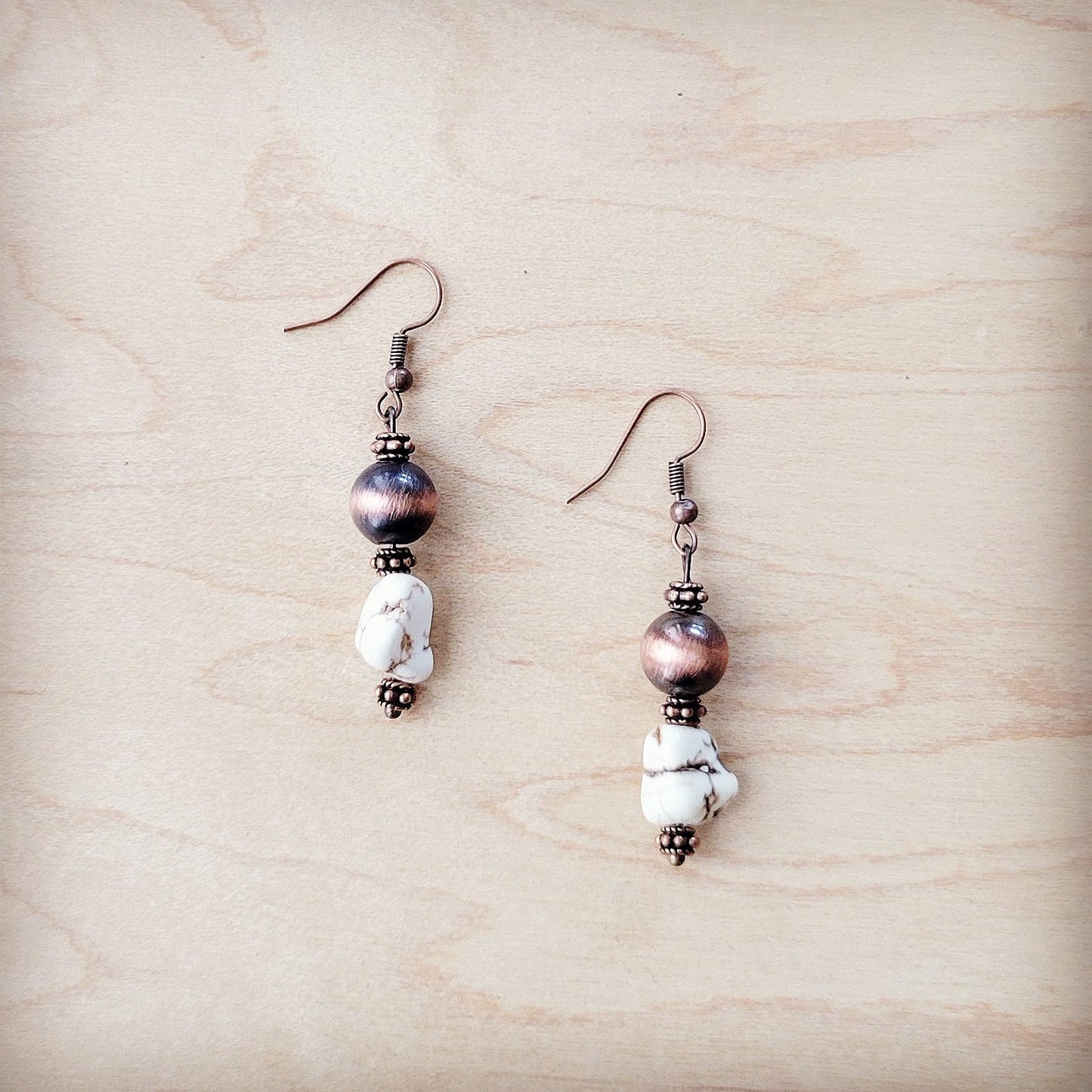 **Western White Turquoise w/ Copper Bead Drop Earring 200x