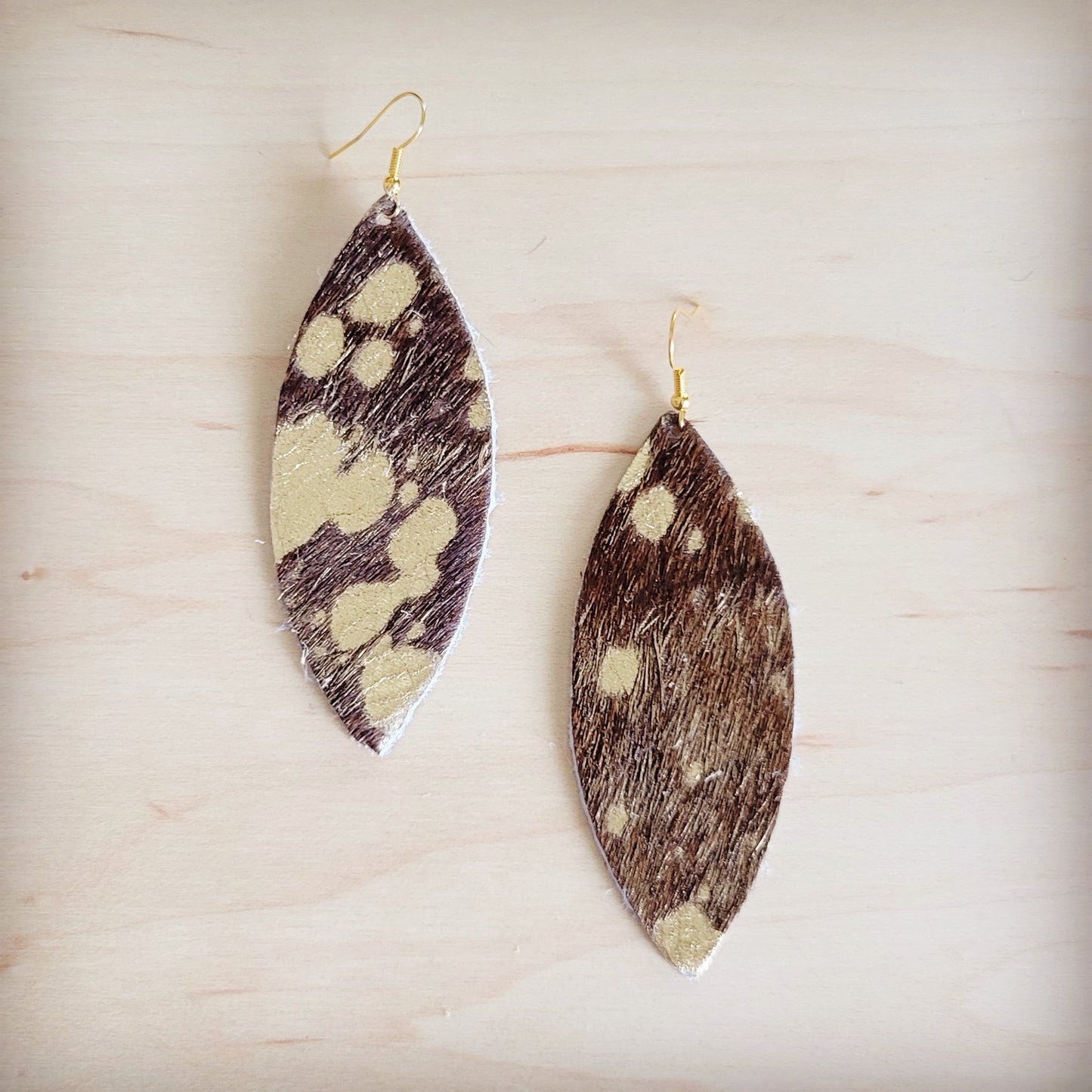 **Narrow Leather Oval Earrings-Mixed Metallic Hair-on-Hide 208x