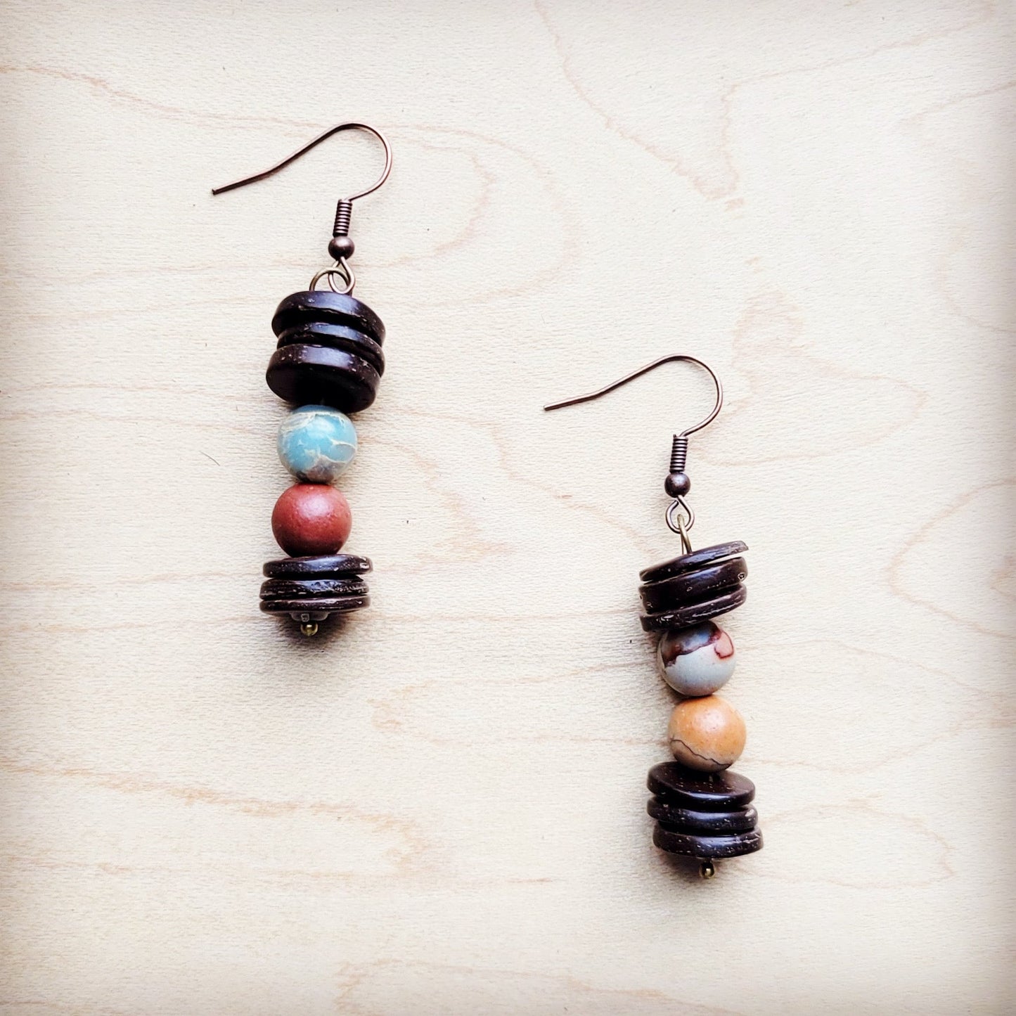 **Aqua Terra and Wood Drop Earrings 225d