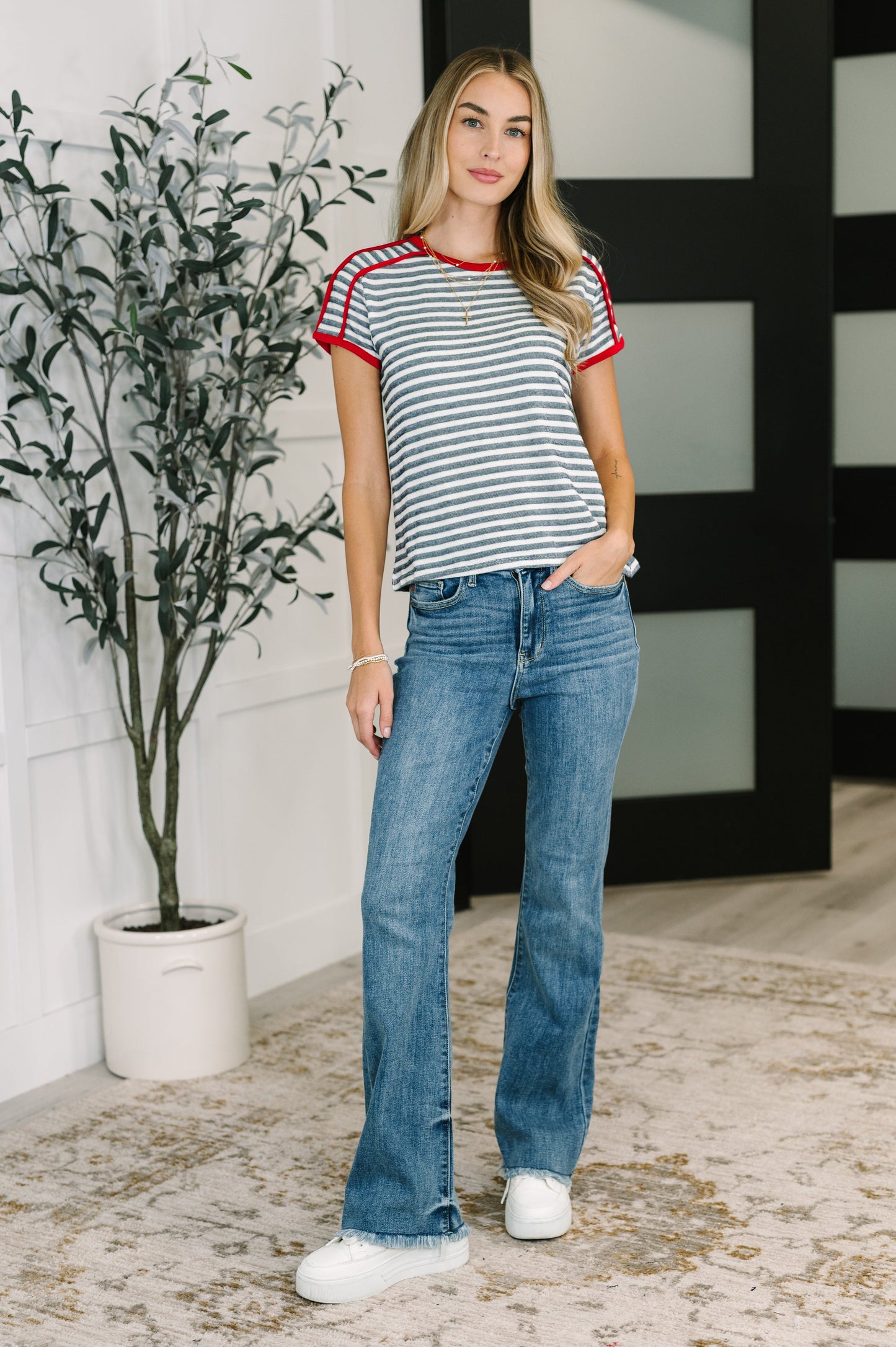 Country Stripe Casual Tee in Navy White