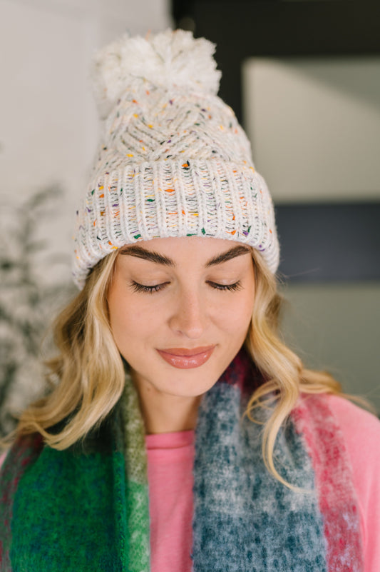 Cover Your Ears Pom Pom Beanie in Ivory