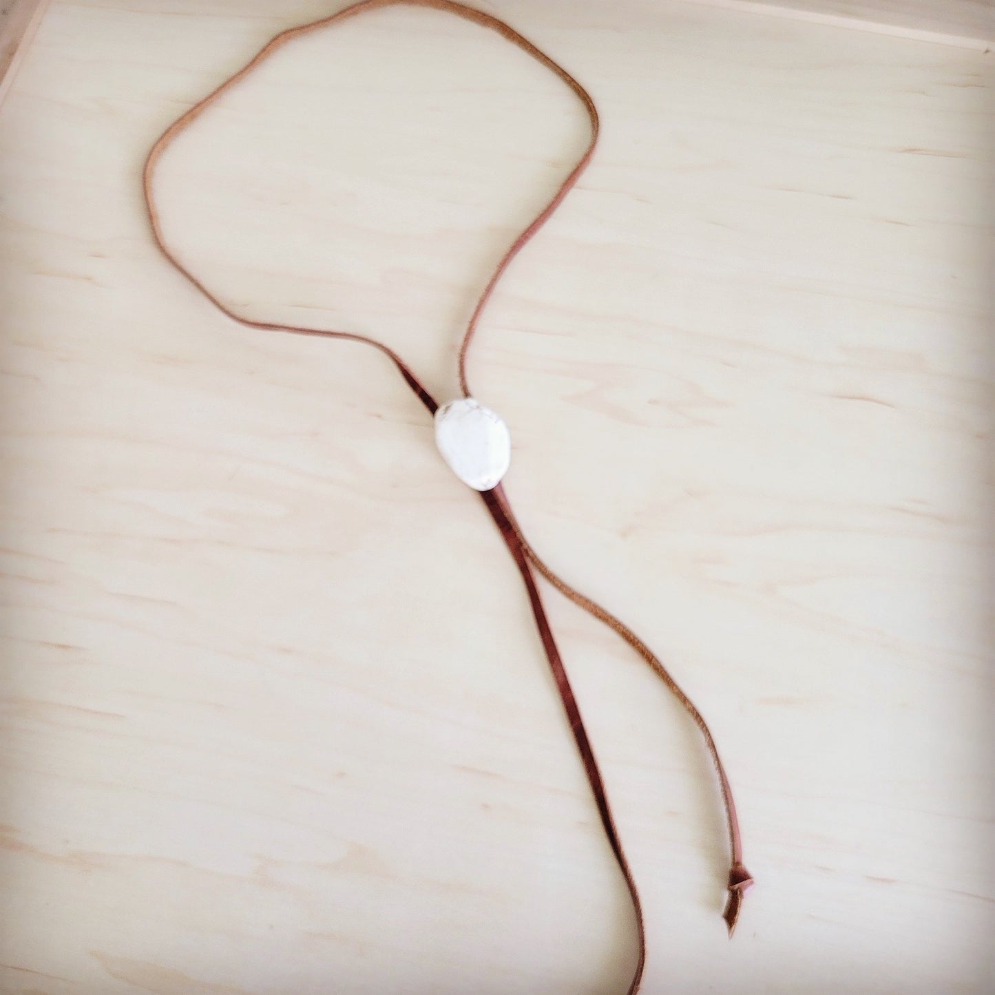 Leather Lariat Boho Necklace w/ White Turquoise Slab 264h