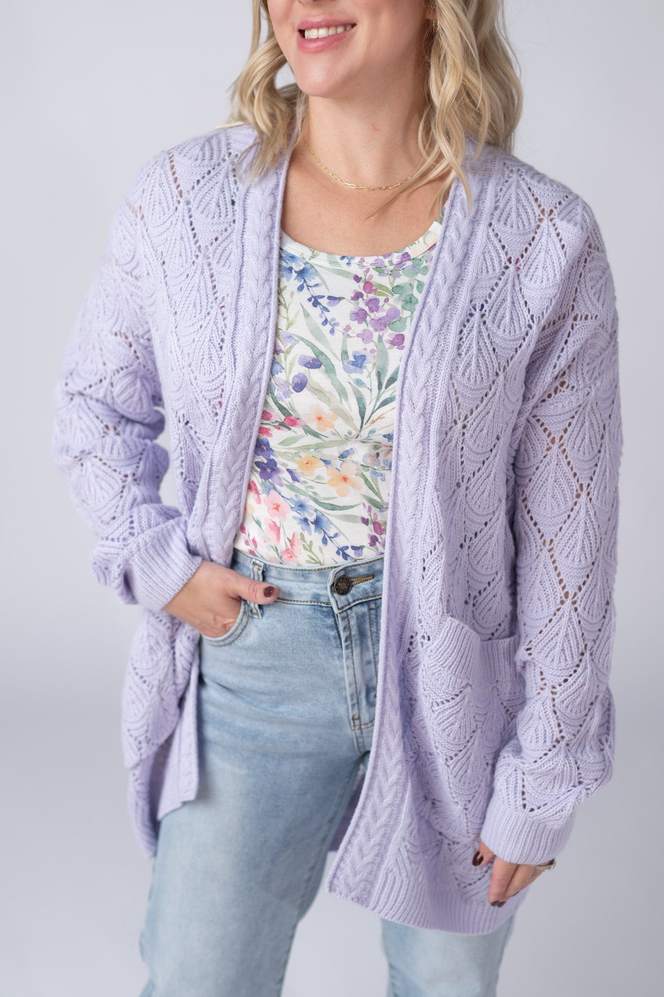 IN STOCK Open Knit Cardigan - Lavender