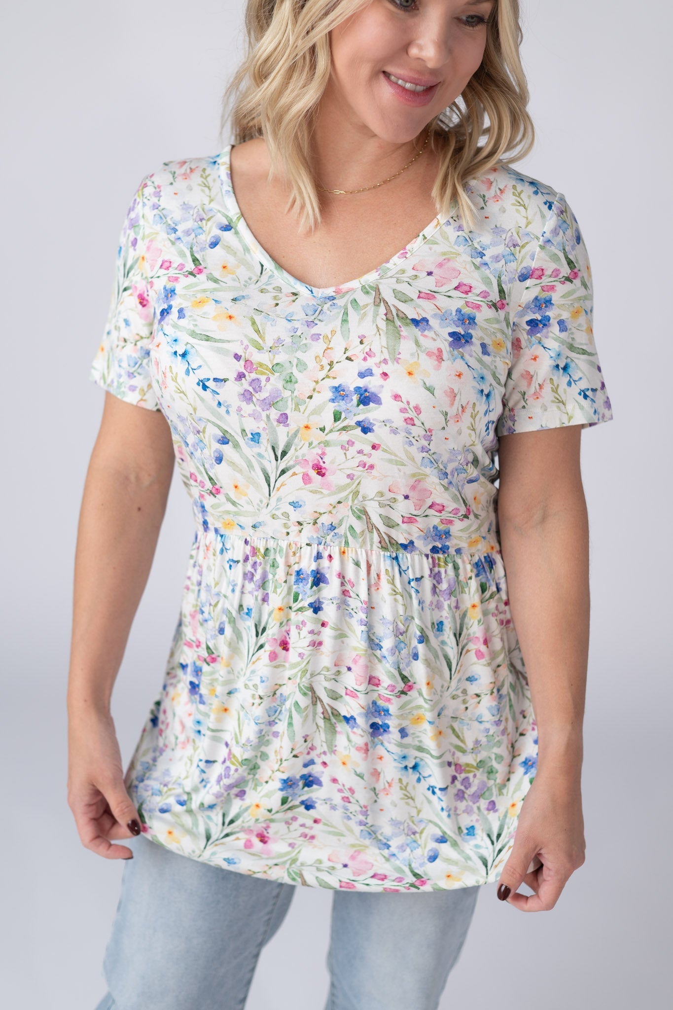 IN STOCK Sarah Ruffle Short Sleeve - Cottage Floral