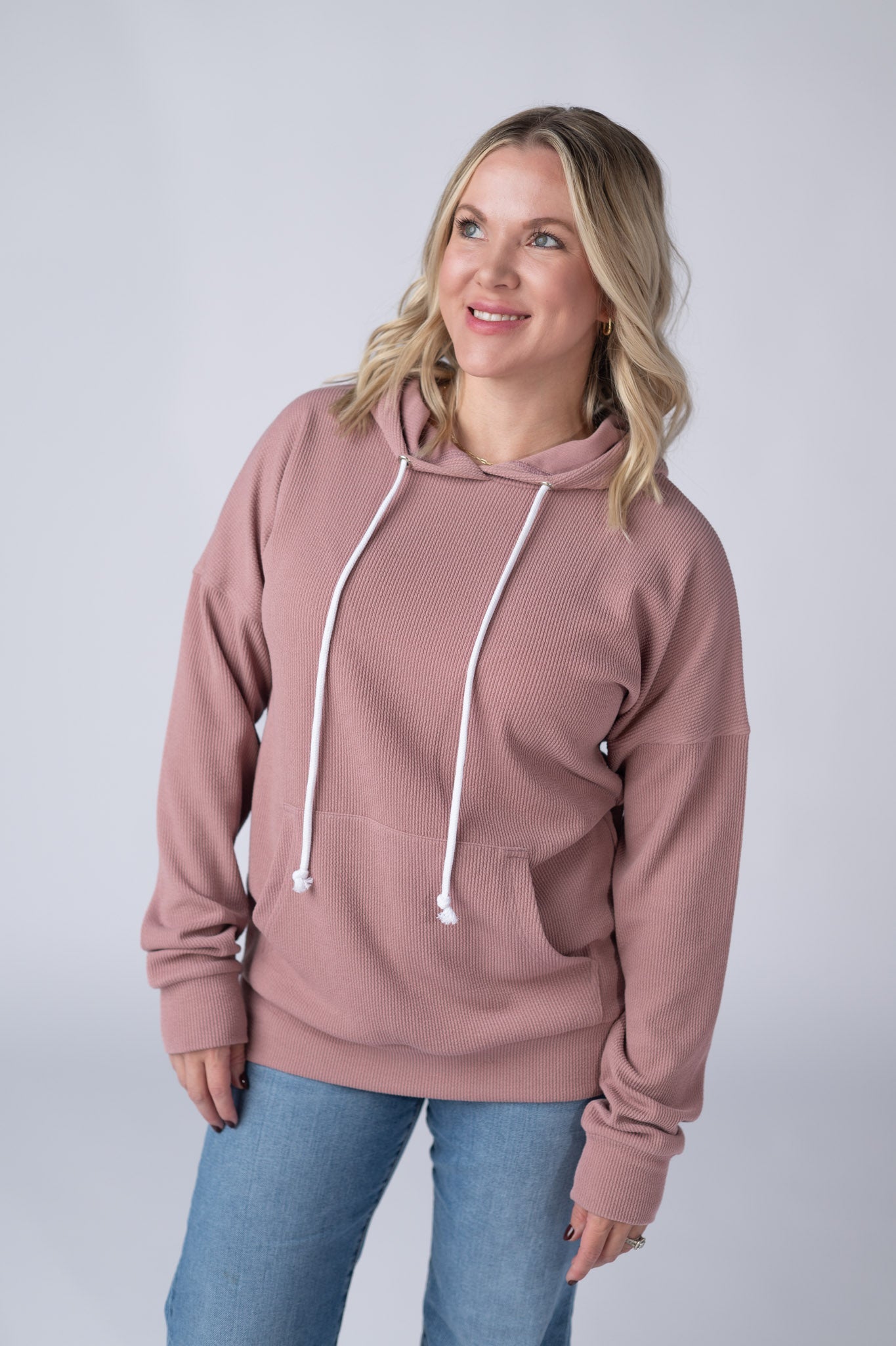 IN STOCK Kacey Ribbed Hoodie - Rose