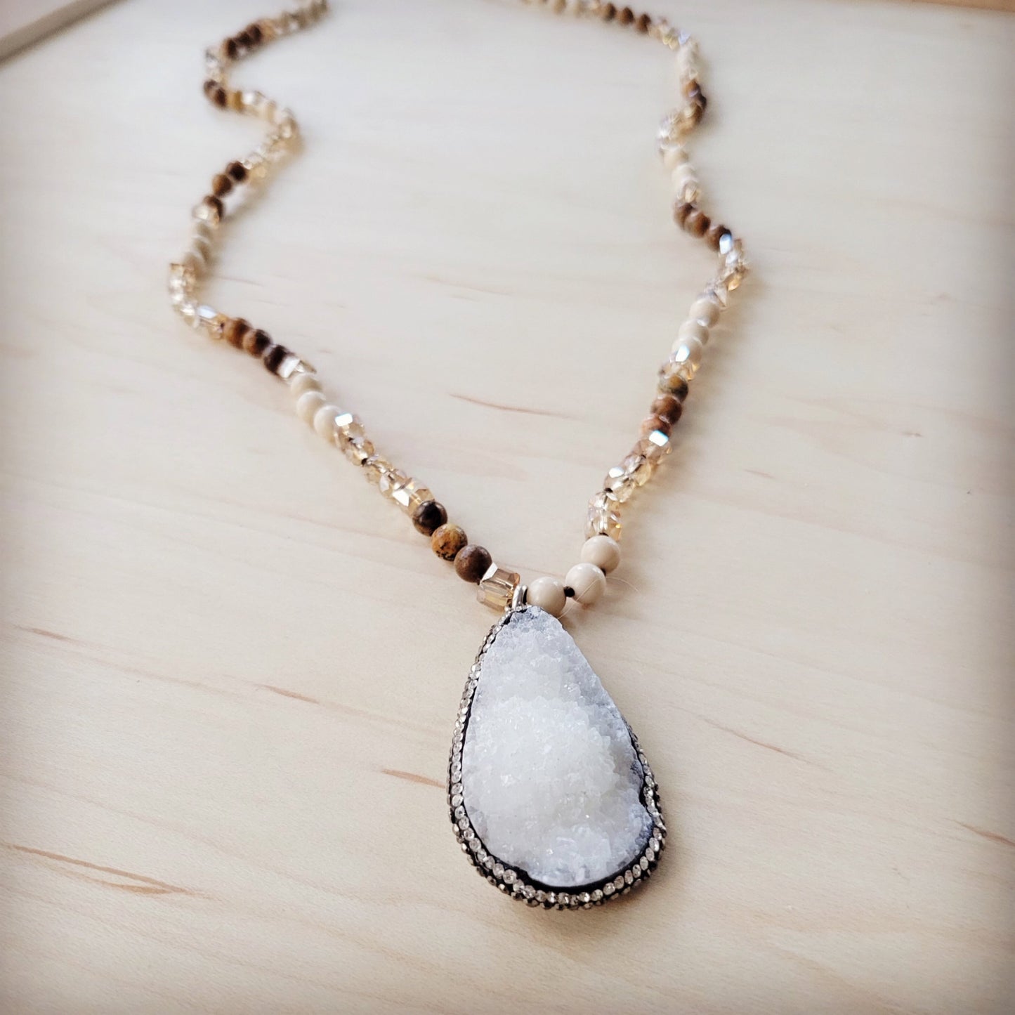 **Picture Jasper Beaded Necklace w/ Druzy Pendant 262v