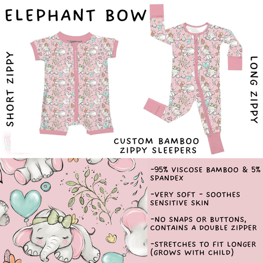 Ready to Ship Elephant Bow Short Zippy Sleeper - 6-12 months