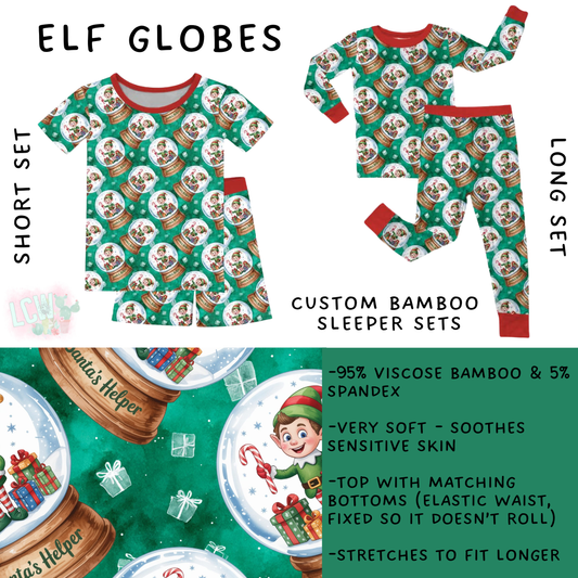 Ready to Ship - Elf Globes Bamboo Long Sleeper Set - 3T & 6T