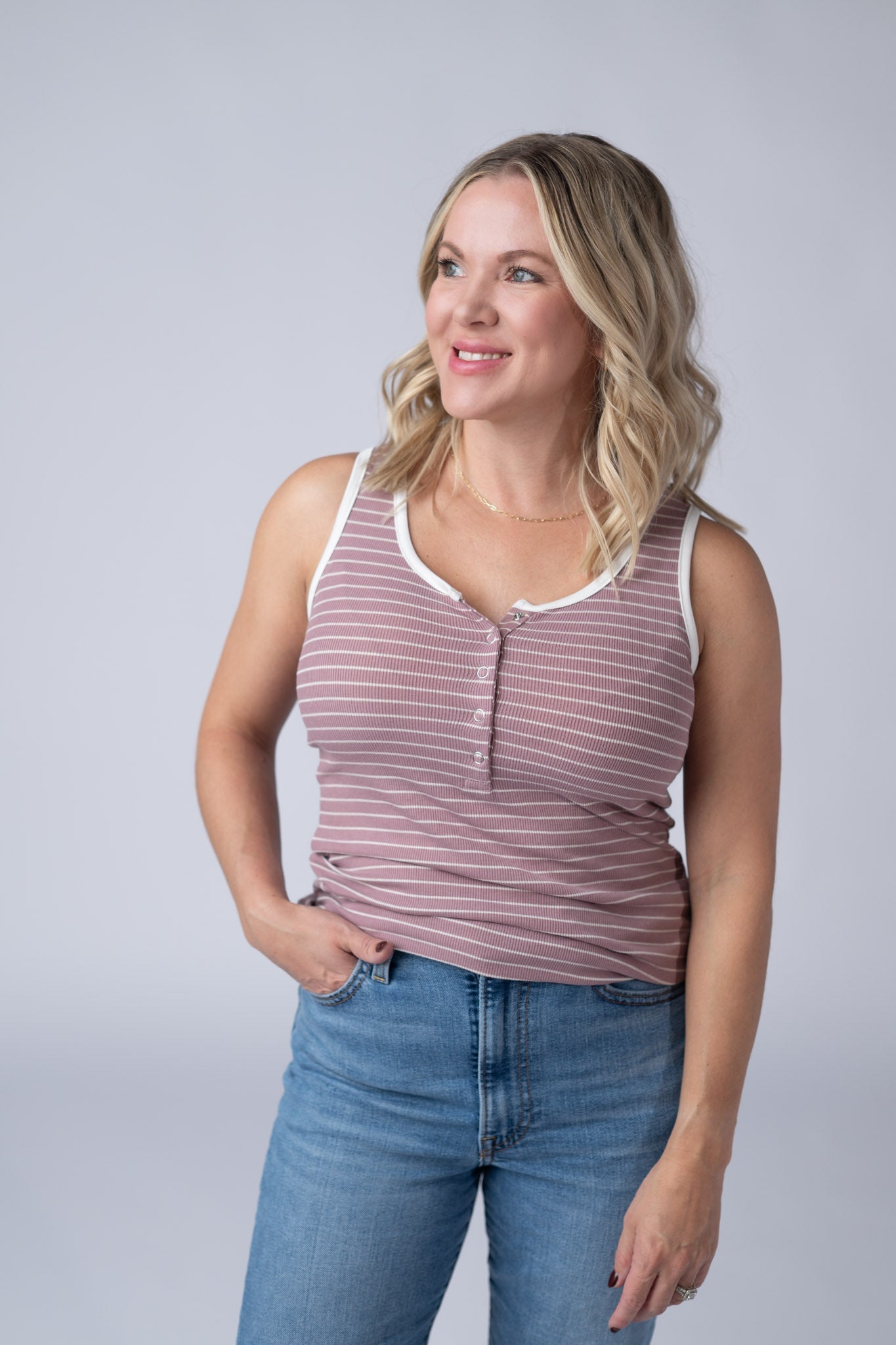 IN STOCK Shiloh Button Snap Tank - Dusty Rose