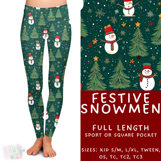 Ready to Ship - Festive Snowmen Full Length Leggings - Sport Pocket OS