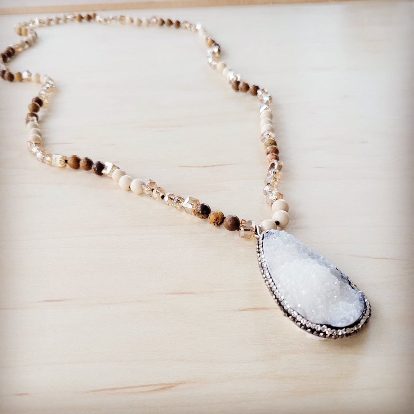 **Picture Jasper Beaded Necklace w/ Druzy Pendant 262v