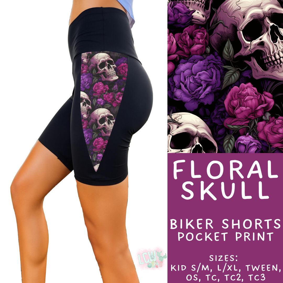 Batch #547 - Set in Style Collection - Closes 6/24 - ETA late August - Floral Skull Pocket Print Biker Short