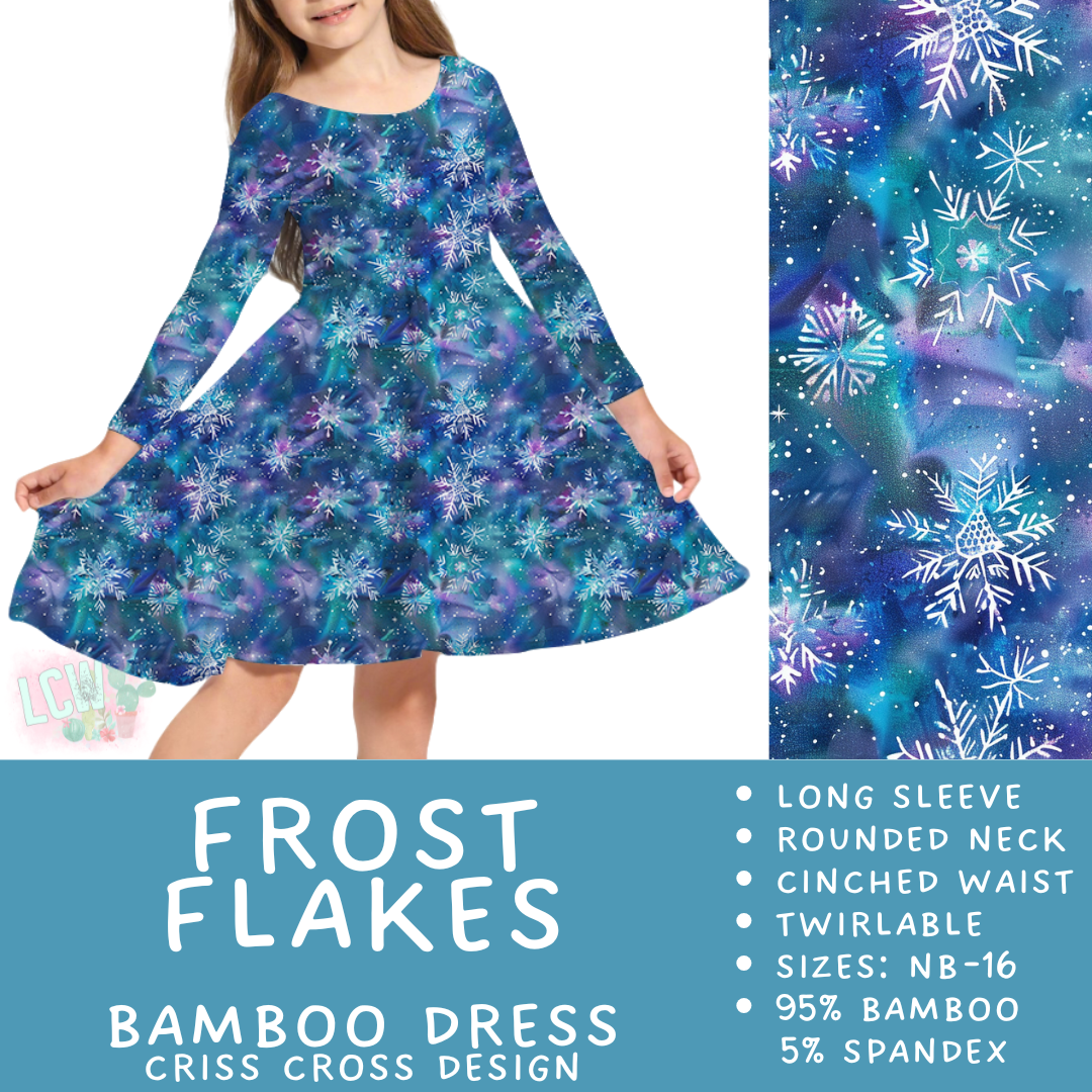 Ready to Ship - Frost Flakes Long Sleeve Criss-Cross Bamboo Dress - 4 & 8