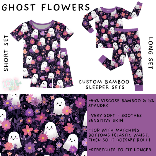 Batch #402 - Little Dreamers HalloFall - Closes 8/27 - ETA mid October - Ghost Flowers Bamboo Short and Long Sleeper Set