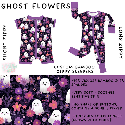 Batch #402 - Little Dreamers HalloFall - Closes 8/27 - ETA mid October - Ghost Flowers Short and Long Zippy Sleeper