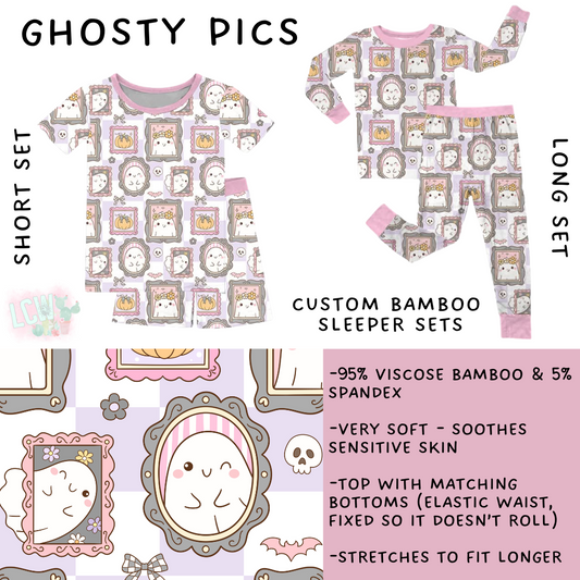 Batch #402 - Little Dreamers HalloFall - Closes 8/27 - ETA mid October - Ghosty Pics Bamboo Short and Long Sleeper Set