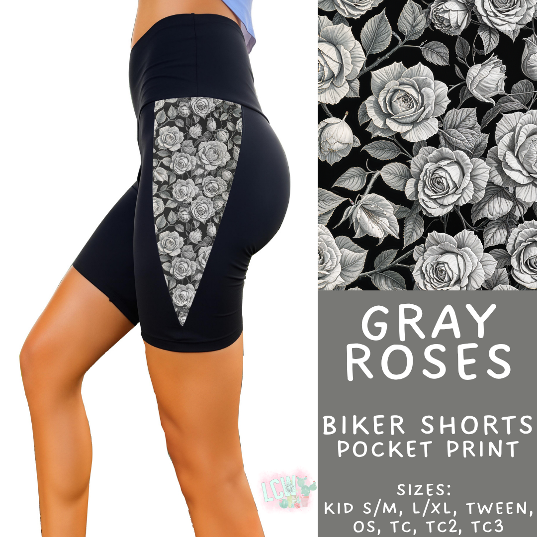 Batch #547 - Set in Style Collection - Closes 6/24 - ETA late August - Gray Rose Pocket Print Biker Short