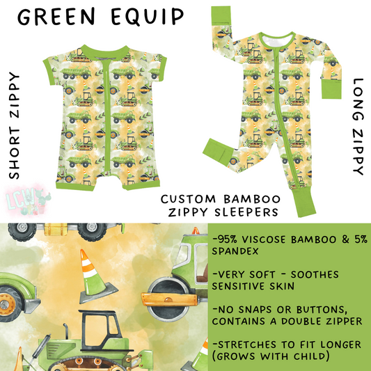 Ready to Ship - Green Equip Short Sleeve Zippy 2T & 3T & Long Zippy Sleeper - 3T