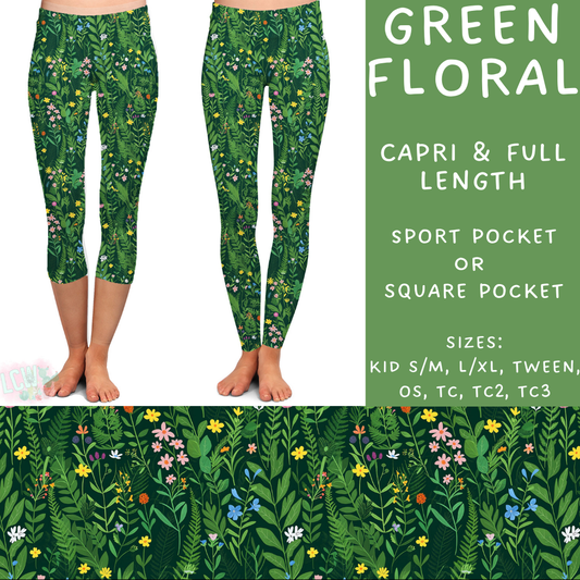 Ready To Ship - Green Floral Full Length Leggings - TC2