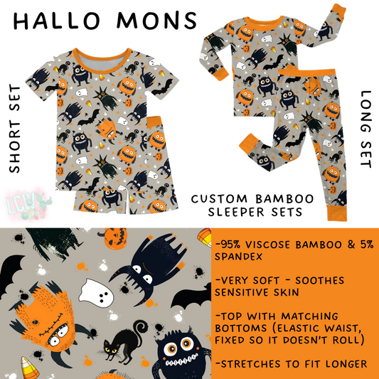 Batch #402 - Little Dreamers HalloFall - Closes 8/27 - ETA mid October - Hallo Mons Bamboo Short and Long Sleeper Set