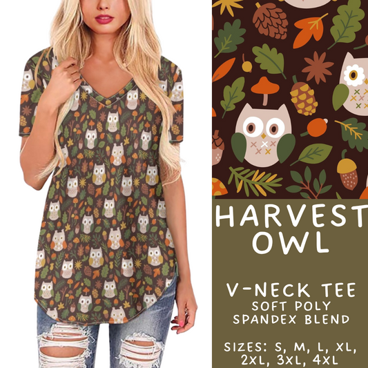Batch #407 - Fall Fun 2 - Closes 9/4 - ETA mid/late October - Harvest Owl V-Neck Tee