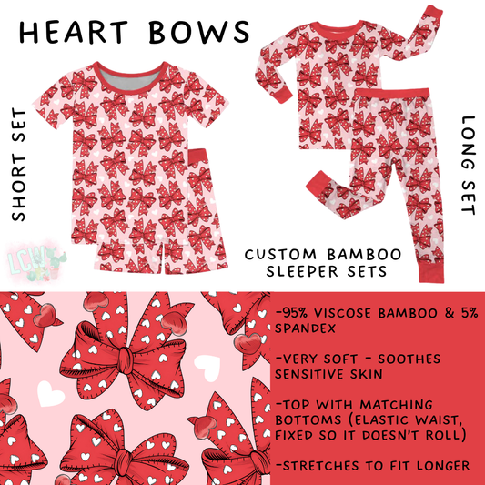 Batch #455 - Little Dreamers Lucky in Love - Closes 11/27 - ETA mid January - Heart Bows Bamboo Short and Long Sleeper Set