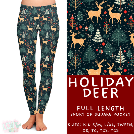 Ready to Ship - Holiday Deer Full Length Leggings - Sport Pocket TC