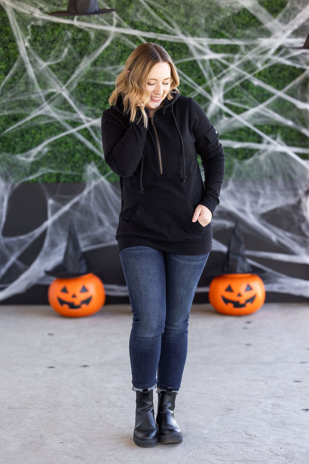 IN STOCK Pixie Pocket Halfzip Hoodie - Black FINAL SALE