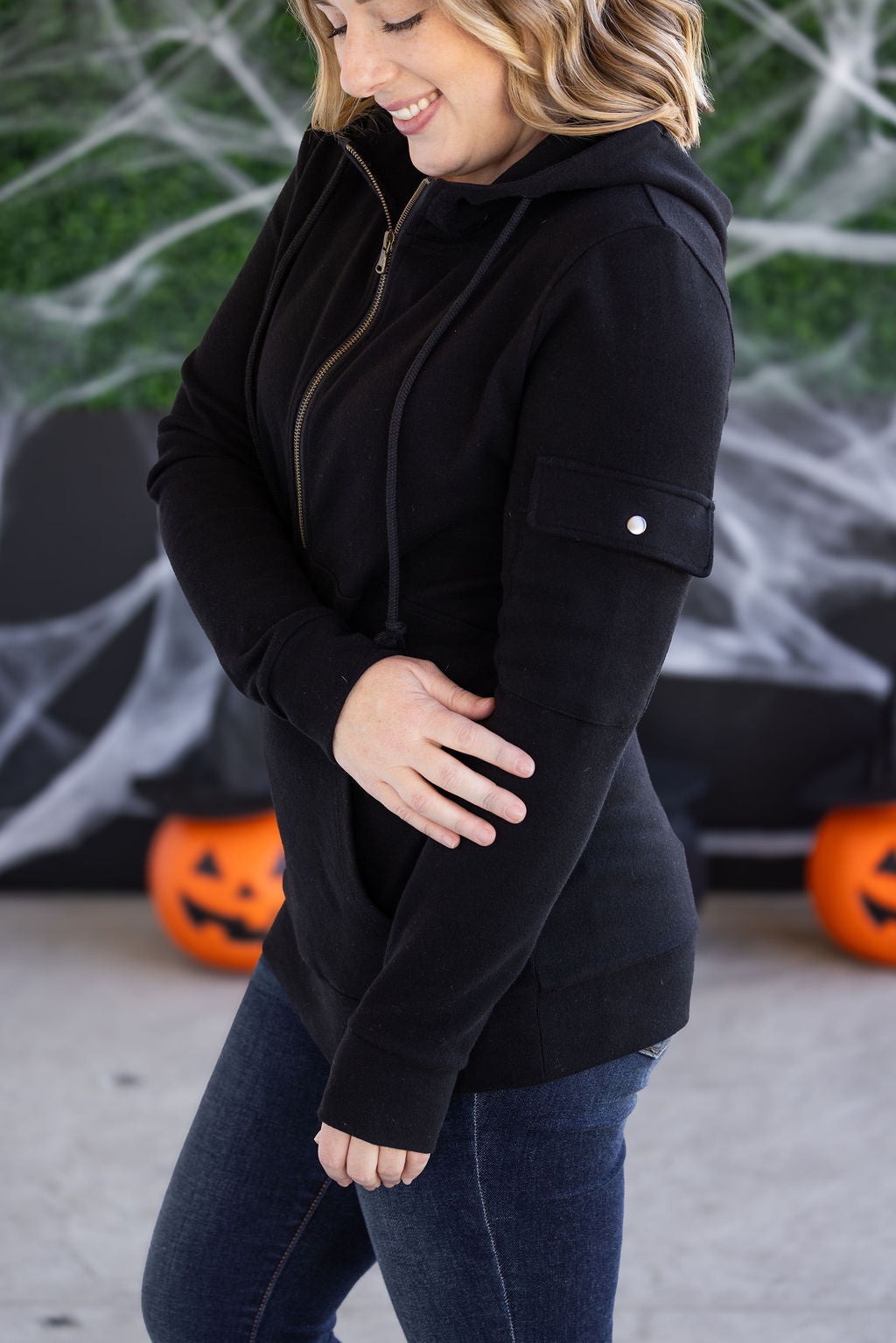 IN STOCK Pixie Pocket Halfzip Hoodie - Black FINAL SALE