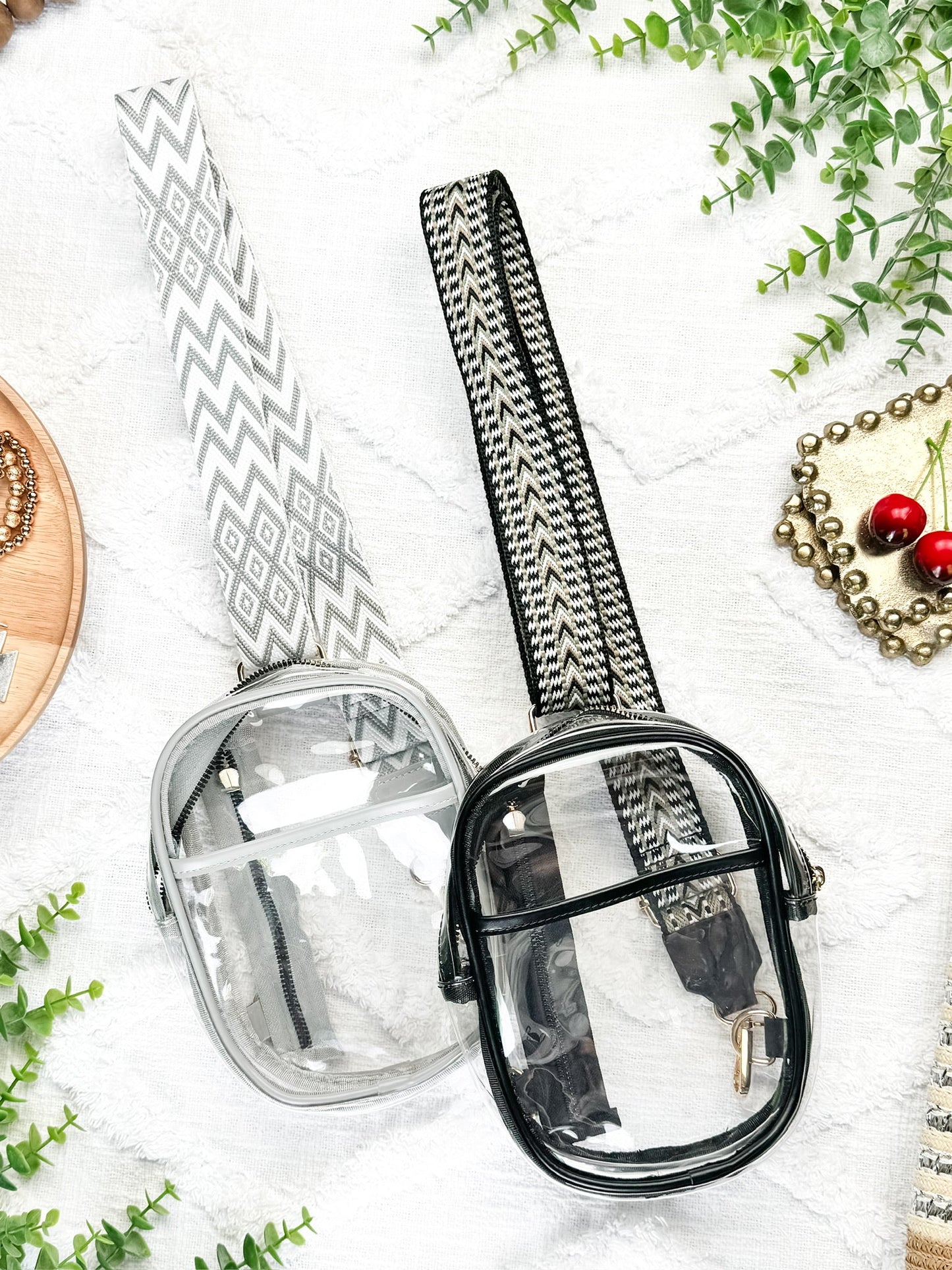 IN STOCK Clear Bag - Grey Chevron Strap FINAL SALE