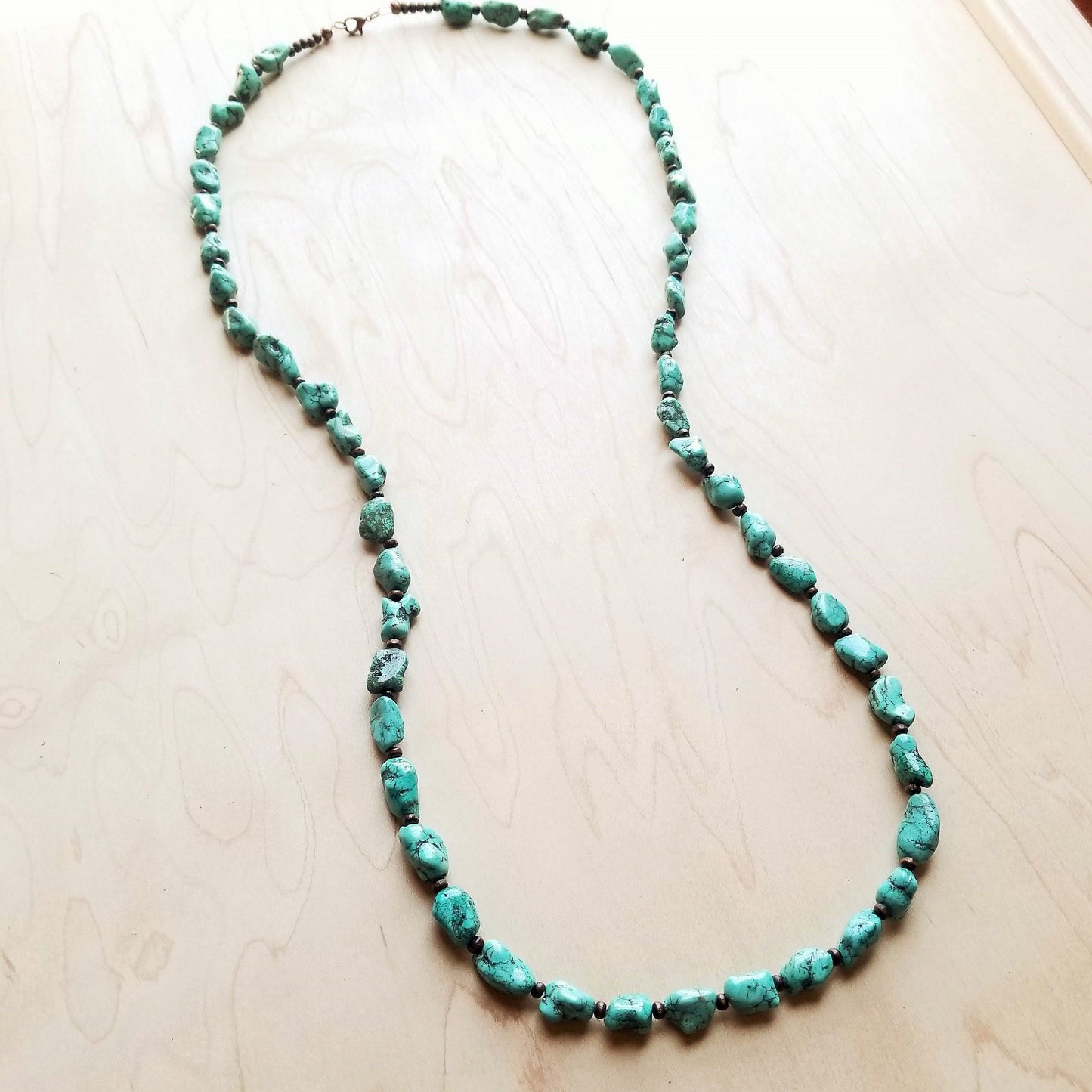 Long Boho Turquoise Beaded Necklace  248c*