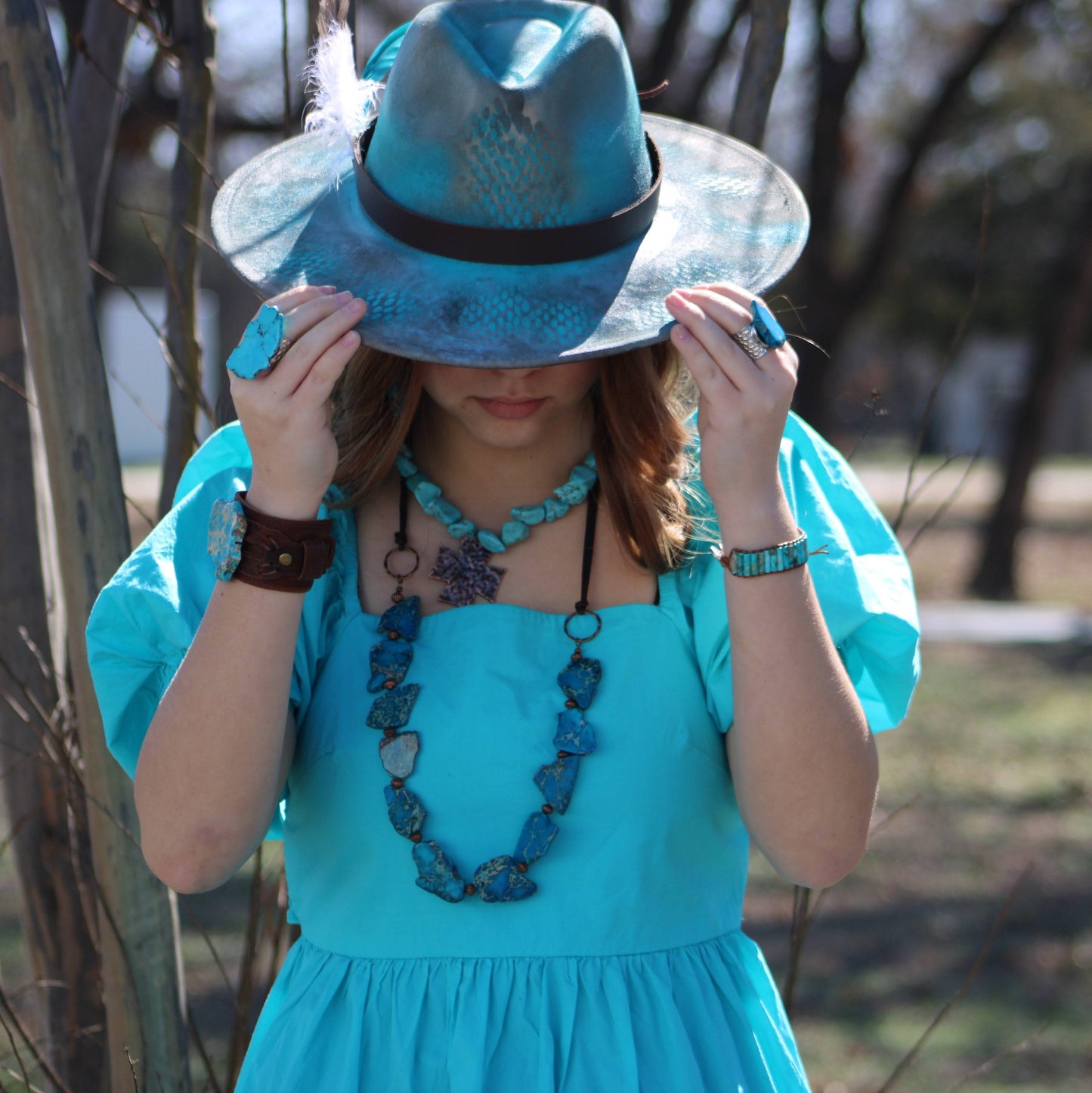 Blue Turquoise Slab Cocktail Statement Ring 012h