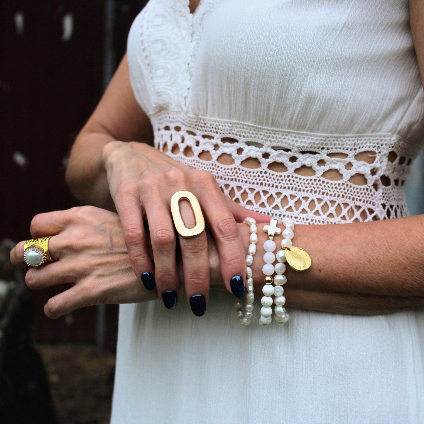 Matte Gold Electroplate Oval Ring 012c