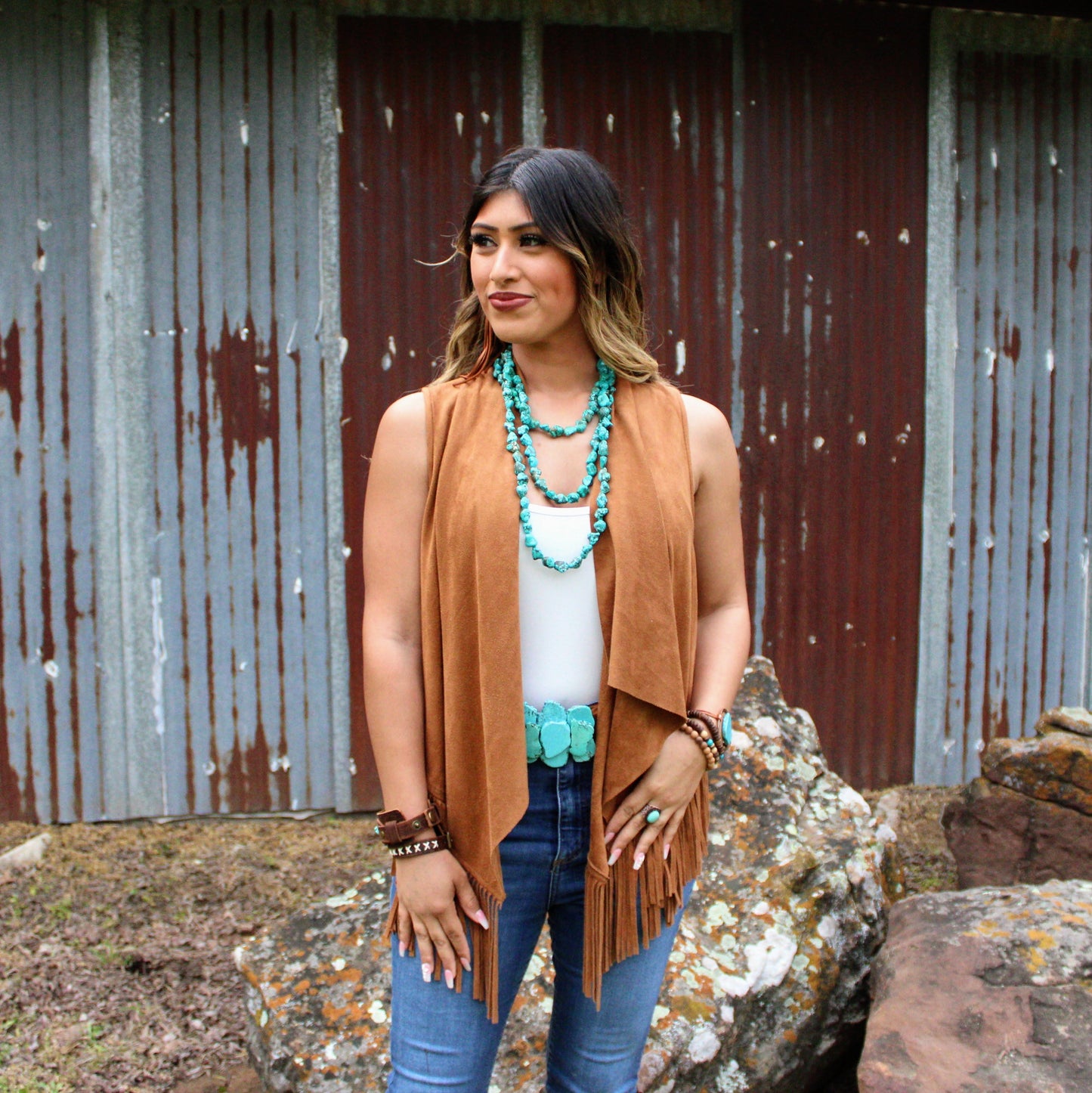 Genuine Blue Turquoise Triple Strand Necklace 259h