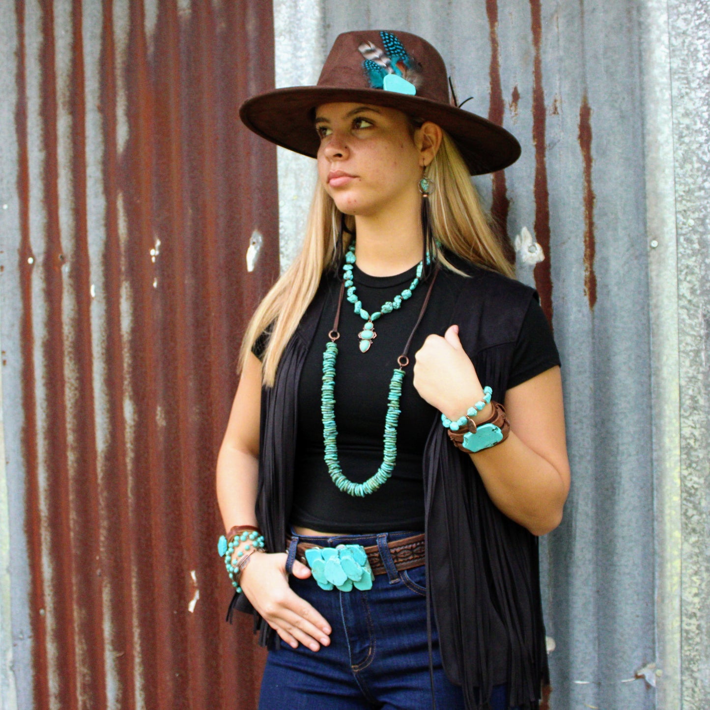 Blue Turquoise Necklace and copper w/ Turquoise Pendant 259L