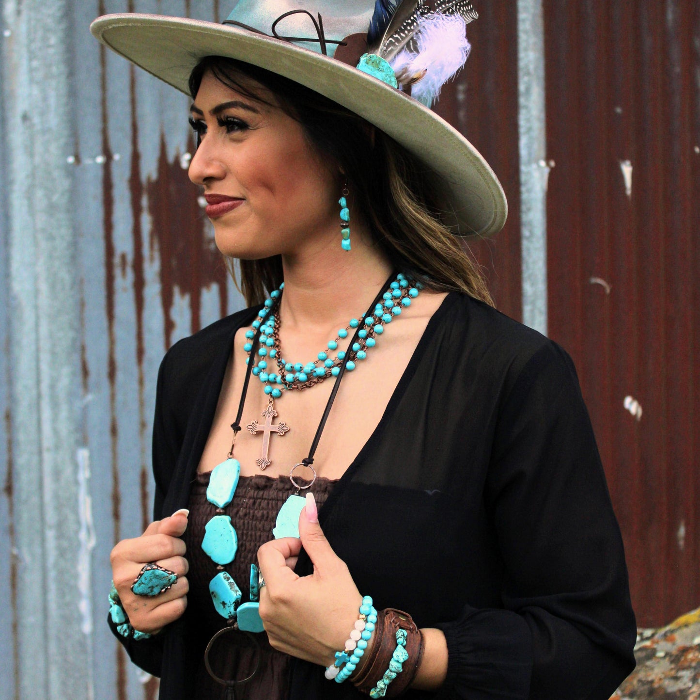 Stacked Turquoise and Copper Earrings 219f