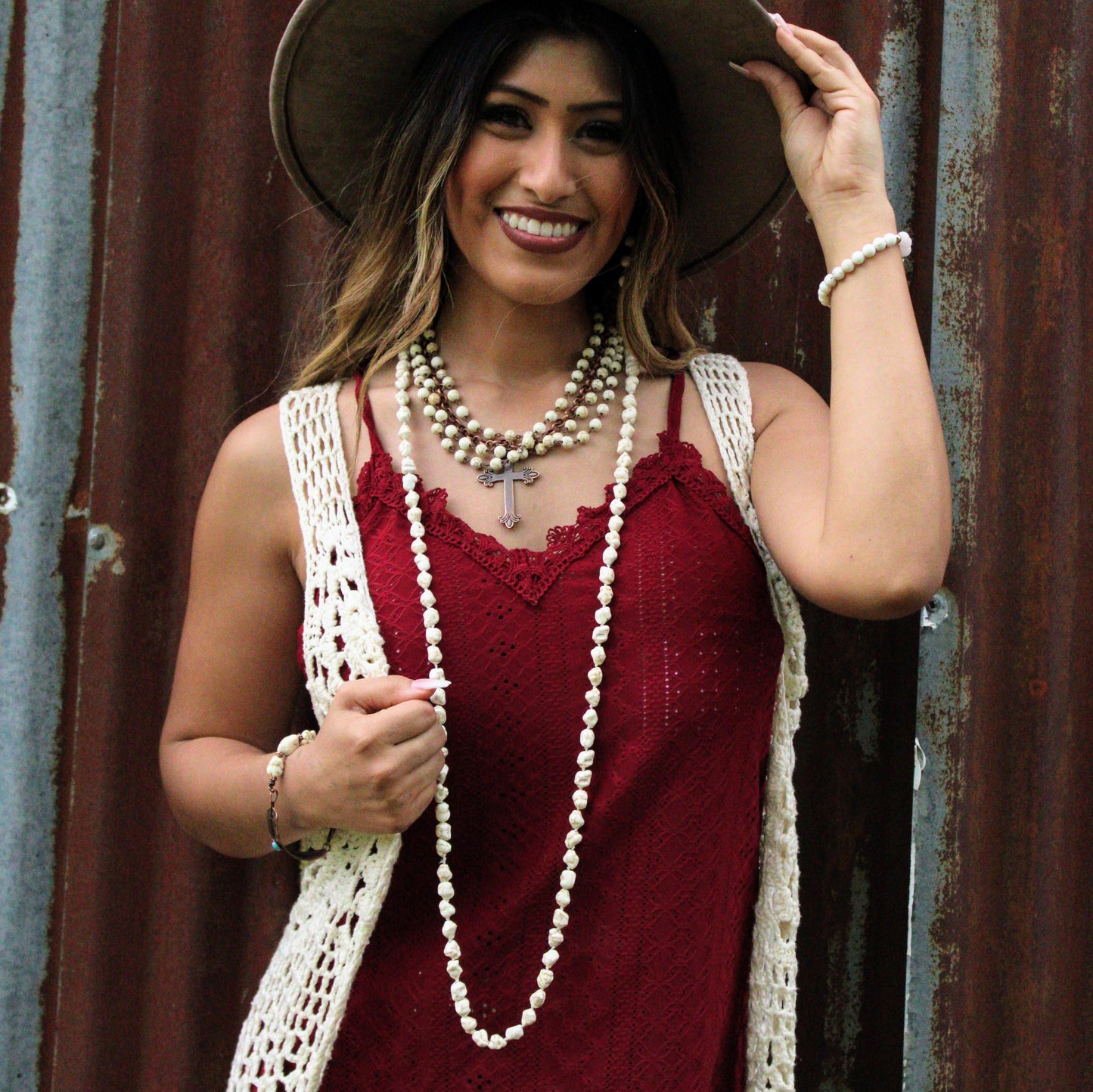 Boho Beaded Layering Necklace in White Turquoise 254q