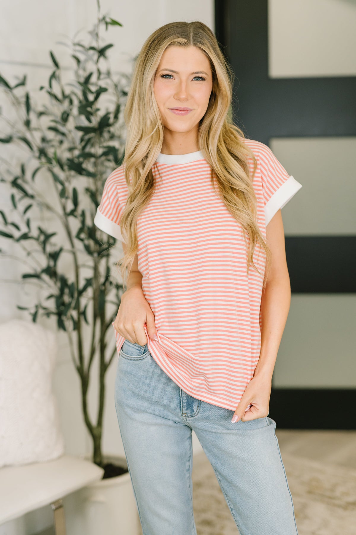 I Wouldn't Mind Short Sleeve Top in Coral